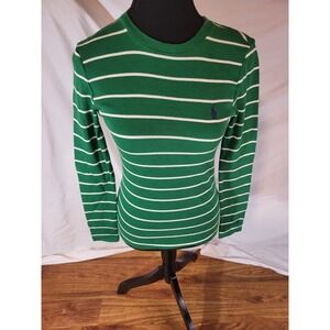 Vintage Ralph Lauren Sport Size S Green & White Stripe Crew L/S Shirt